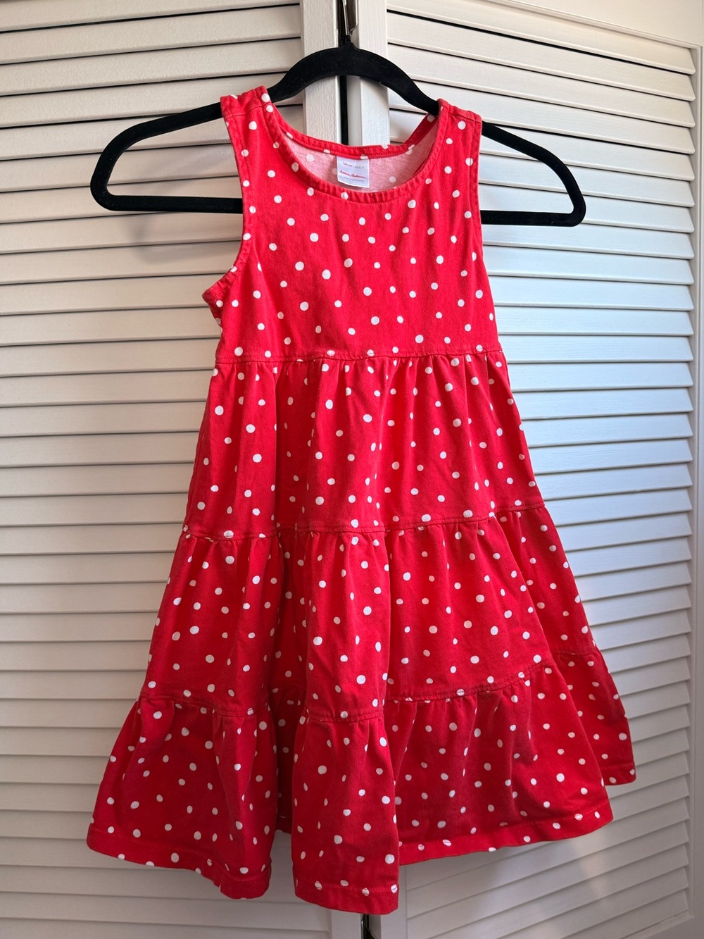 Hanna Anderson girls red polka dot tiered dress size 6-7